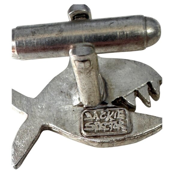 Jackie Spector Pewter Shark cufflinks pair silver - Picture 4 of 4